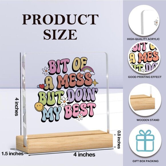 Inspirational Mental Health Acrylic Sign Decoration w/ Wood Base - Picture 2 of 4